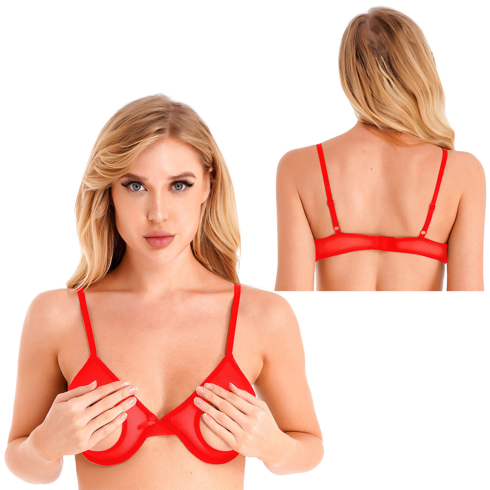 US Womens Sexy Lace Open Nipple Bra Underwear Push Up Underwired Shelf Bra