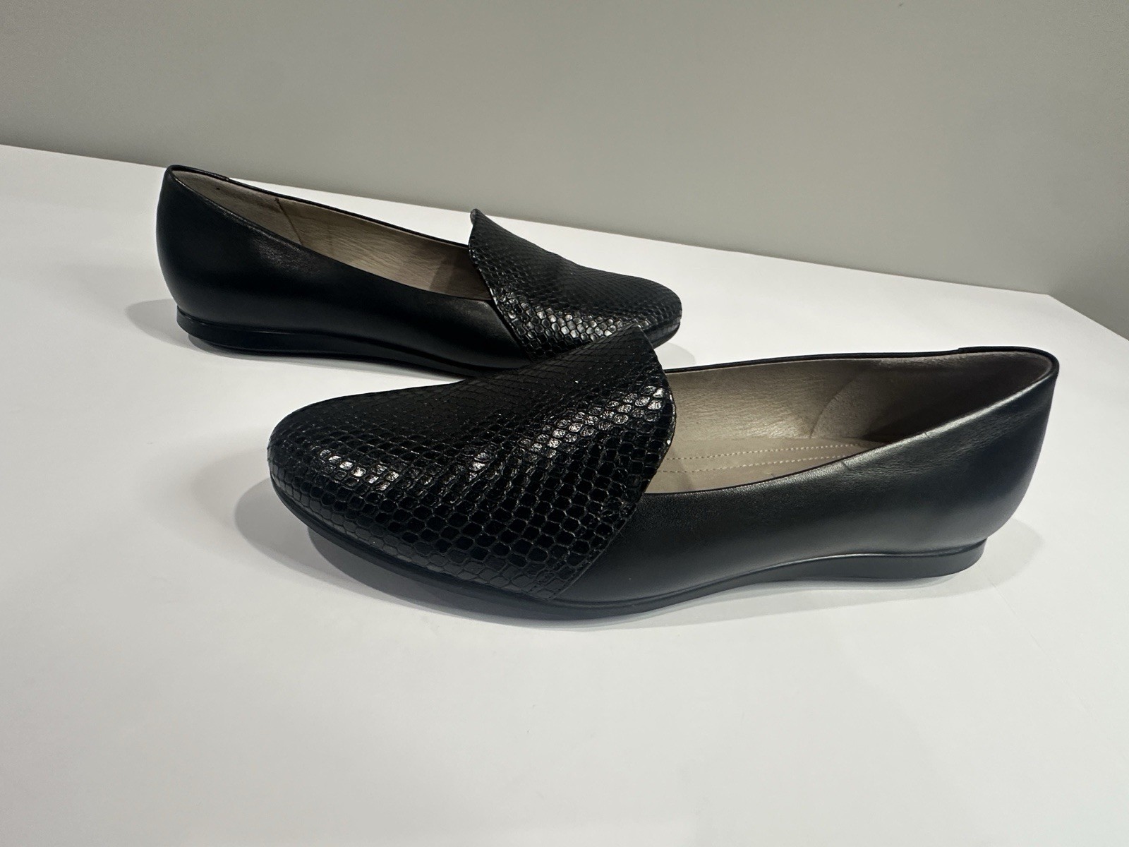 ECCO Touch Ballerina 2.0 Black Leather Snakeskin Flats Loafers Women 39 US 8-8.5
