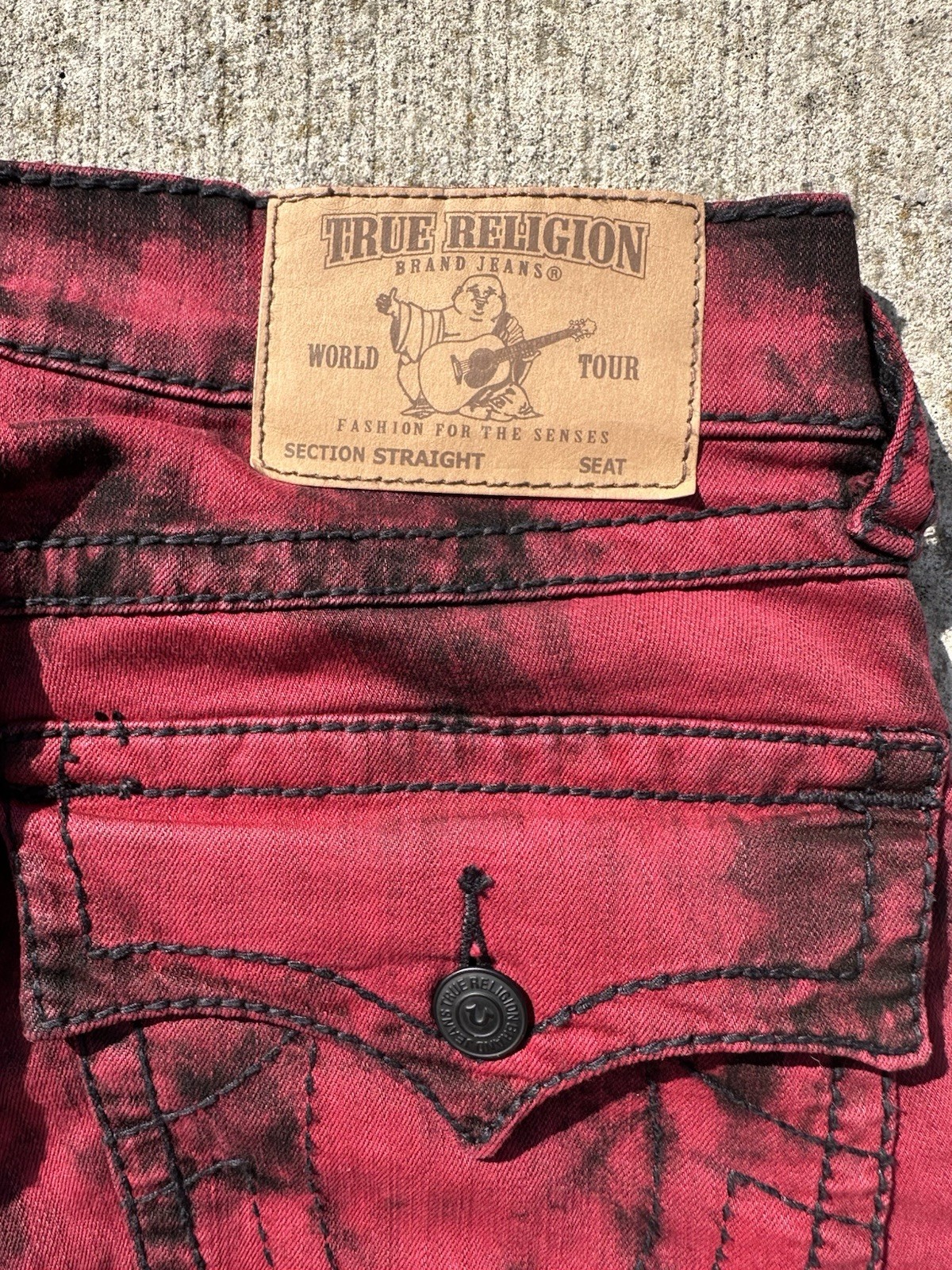 True Religion Jeans Mens 31 Red Black Acid Tie-Dye Wash Straight Pants