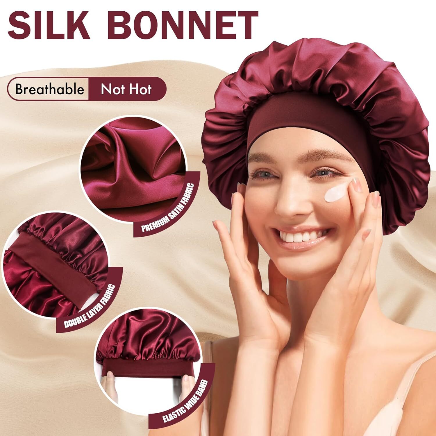 Satin Bonnet Silk Hair Bonnet Adjustable Bonne for Sleeping with Tie Band LOT