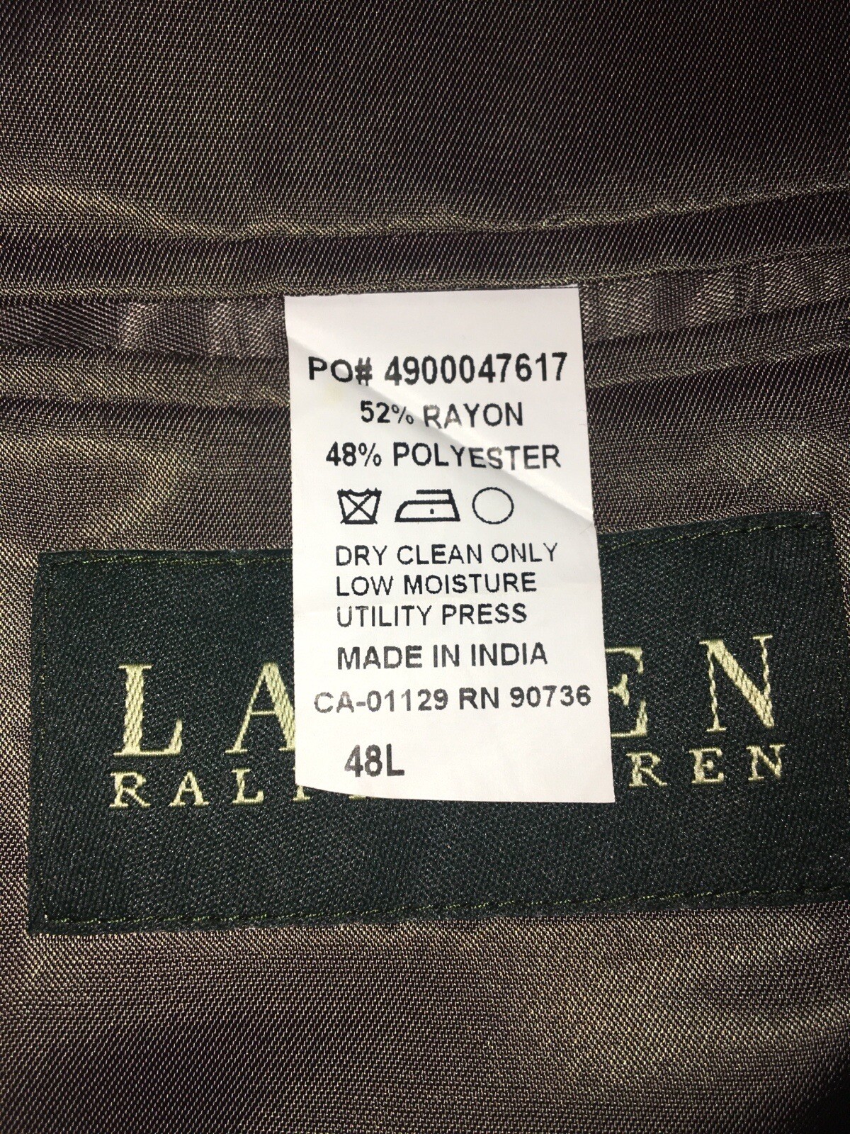 Lauren Ralph Lauren Mens Gray/Brown Herringbone Poly Blend Sport Coat Blazer 48L