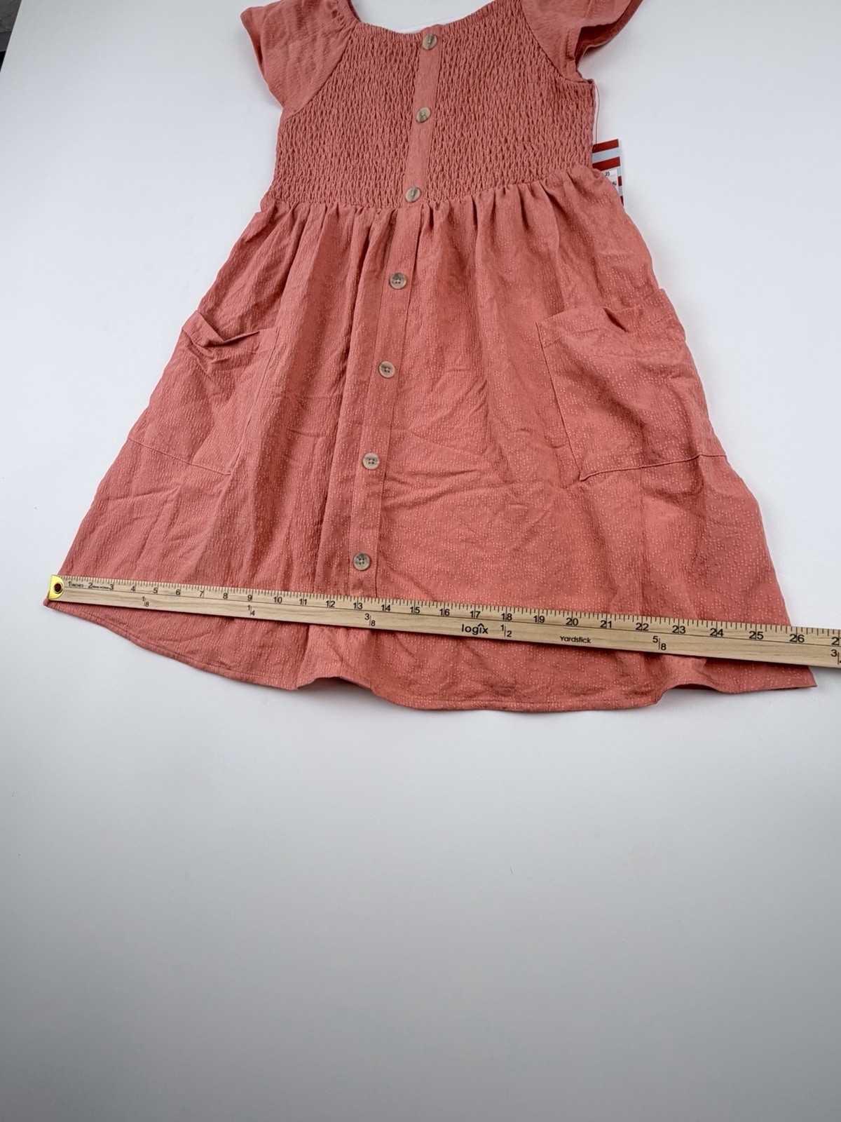 Cat & Jack Girl’s Dusty Coral Short Sleeve Smocked Woven Dress Size LARGE(10/12)