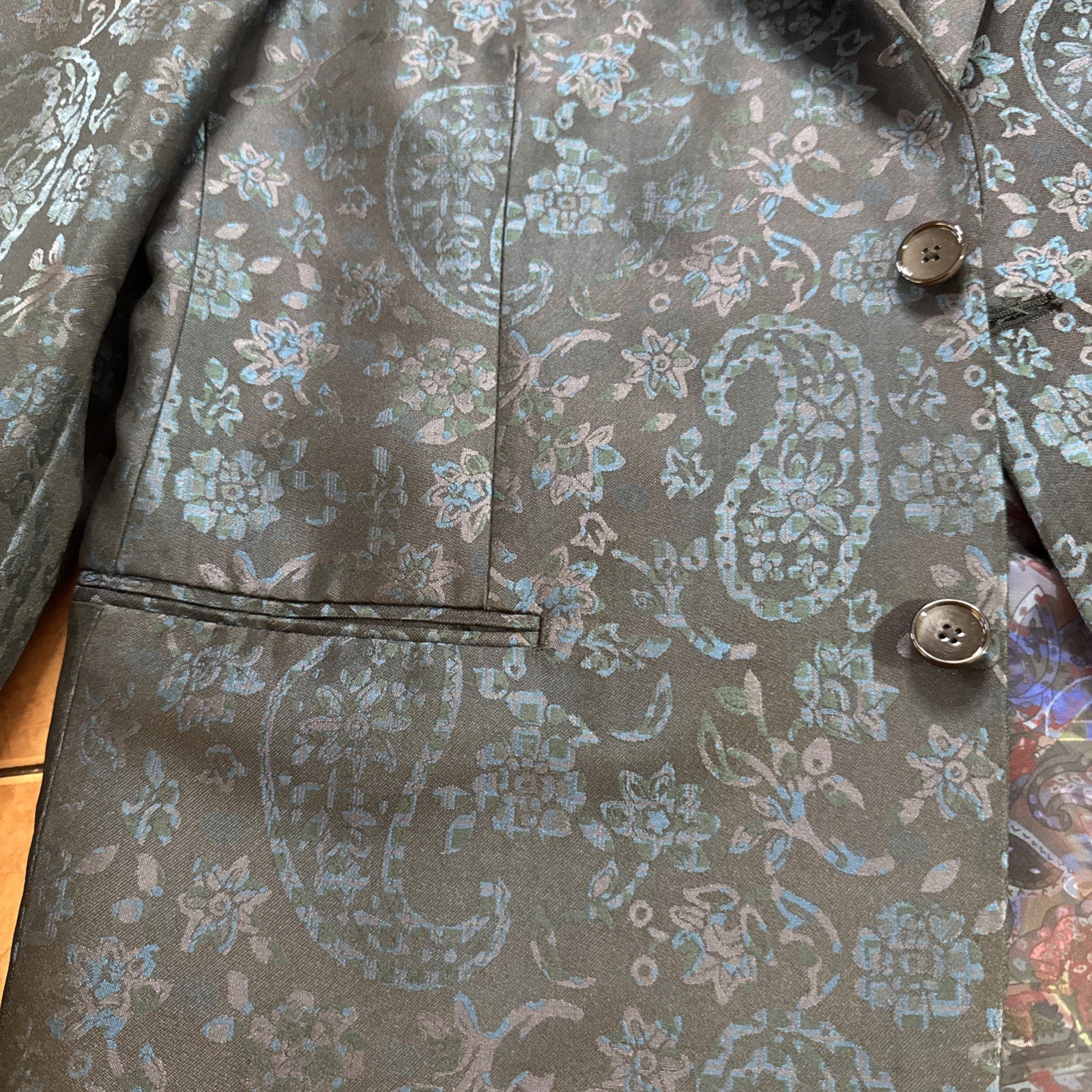 Tallia Blazer Mens Sz 42R Slim Fit Blue Paisley Formal Sport Coat Evening Jacket
