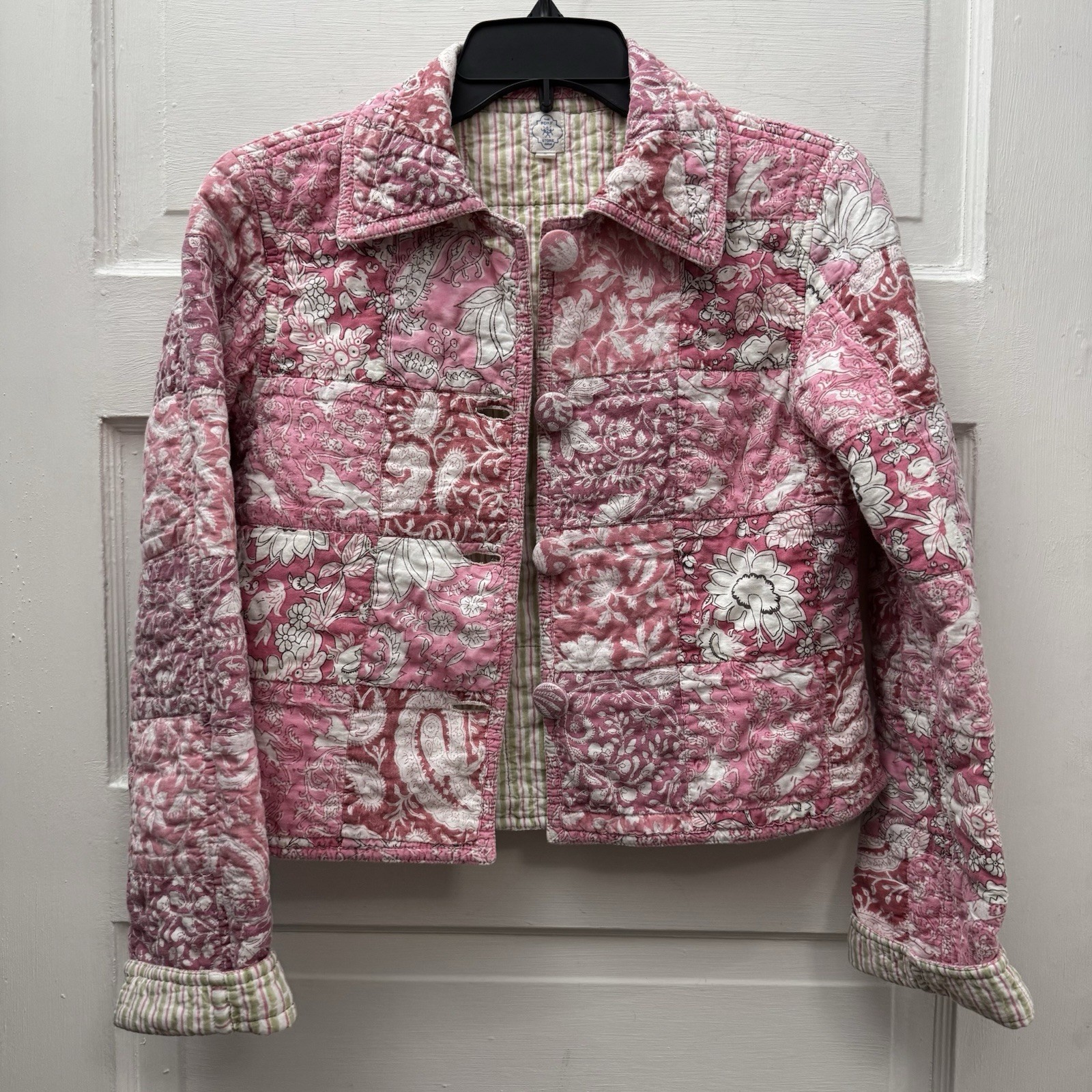 The PDKF Store Pink Patchwork Quilted Jacket Women Small Cottagecore Floral
