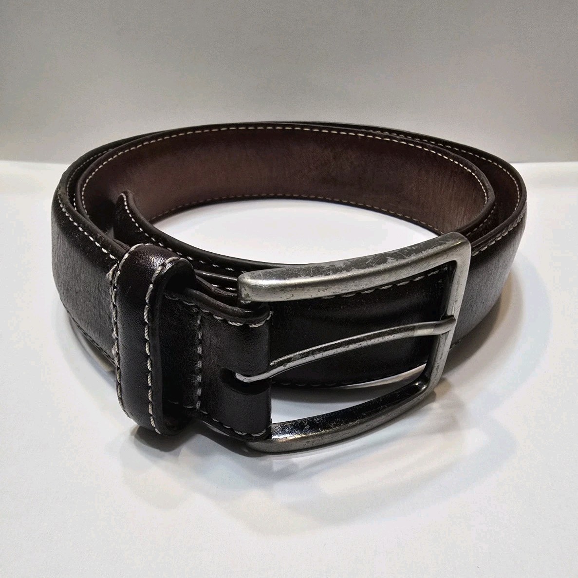 Kirkland Men’s Brown Dress Adjustable Belt Silver Buckle Stitching, Size 34