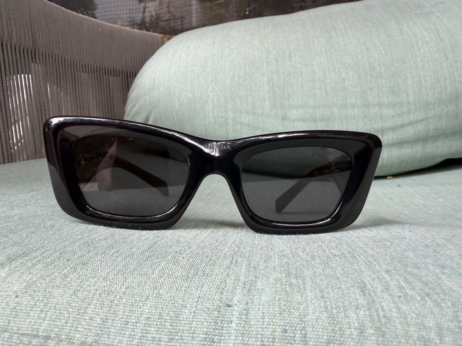 PRADA Milano Women’s Rectangle Sunglasses Black Plastic Frame Blck Tinted Lenses