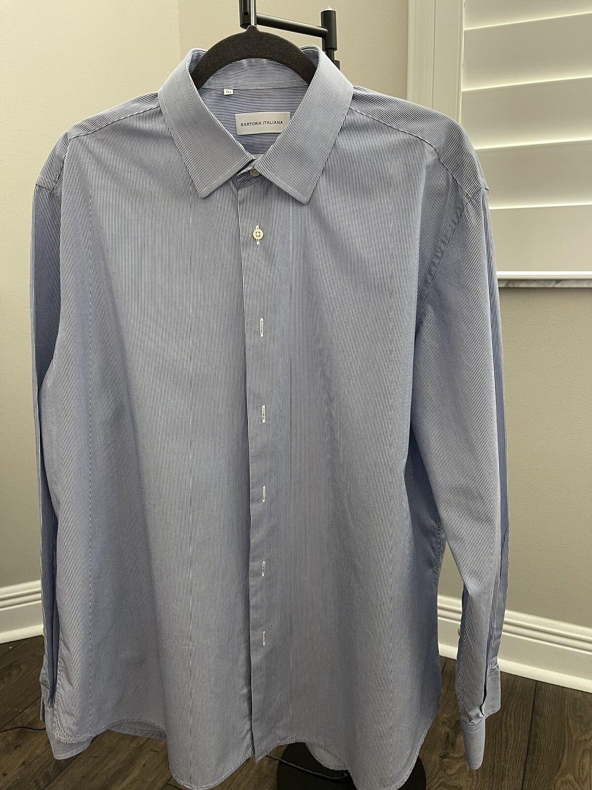 Sartoria Italiana Mens Dress Shirt Blue Striped 17.5 / 44