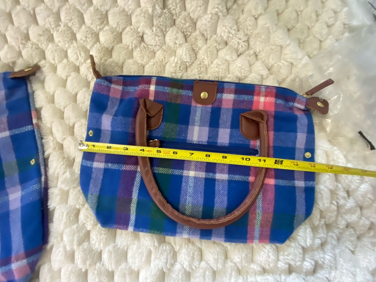 WOMAN WITHIN Flannel Weekender Duffle Bag & Matching Purse 2 Pc Tote Set Plaid