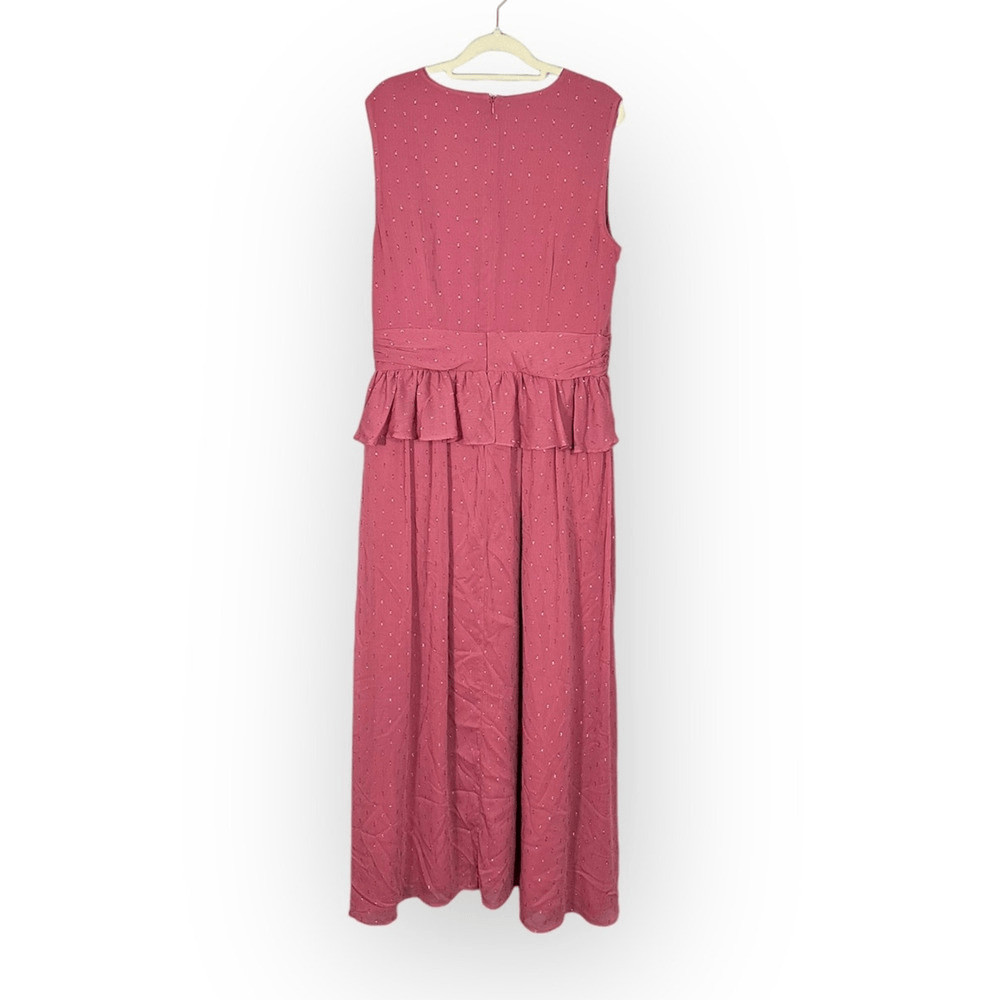 LDT Maxi Gown Women’s 4 Pink Rose Sleeveless V-Neck Peplum Waist A-Line RTR