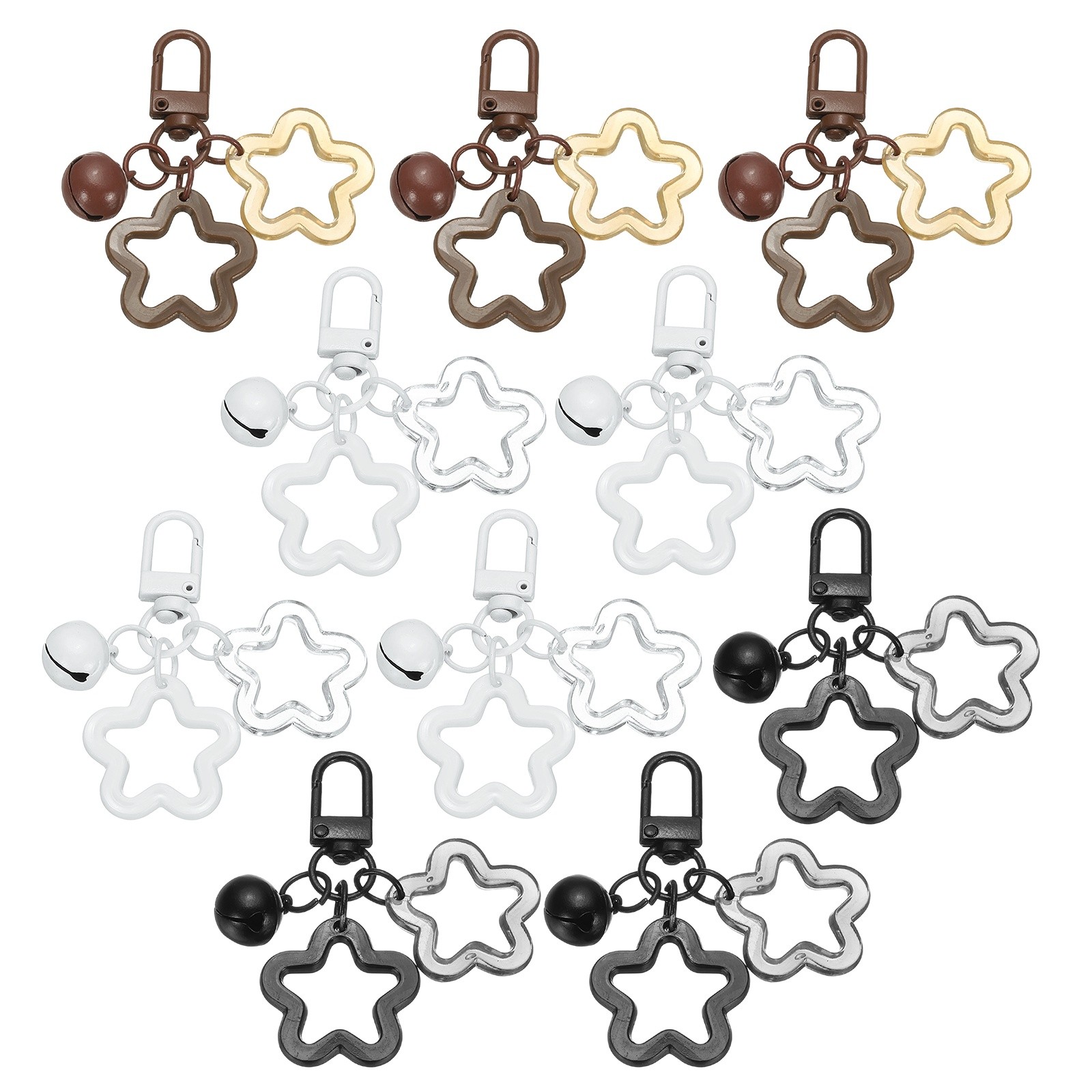 10Pcs Star Keychain, Keychain Charms, White/Black/Brown