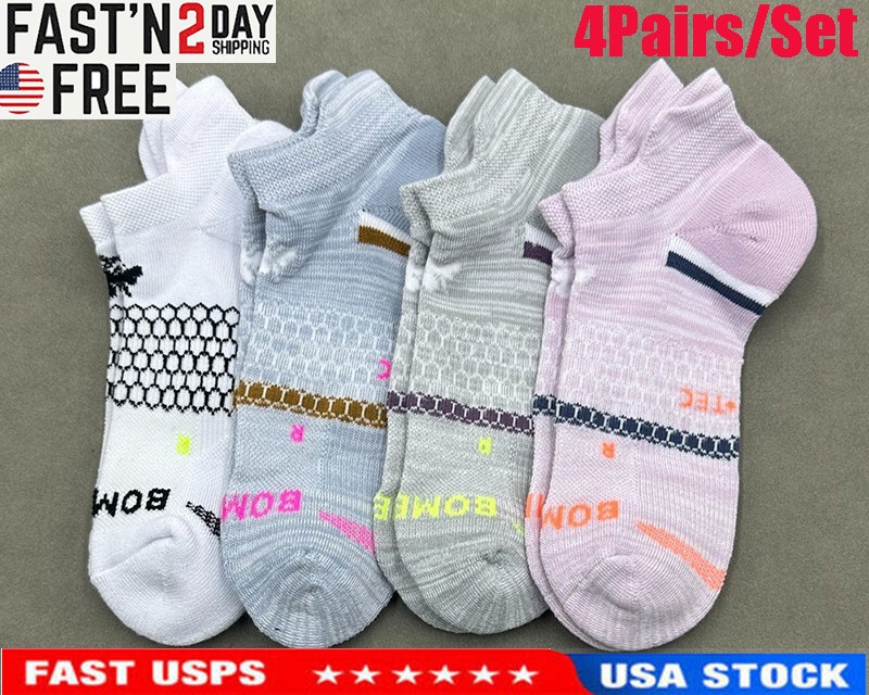 4 Pair BOMBAS Women’s Ankle Socks Cotton honeycomb Size Med 4 Color Mix