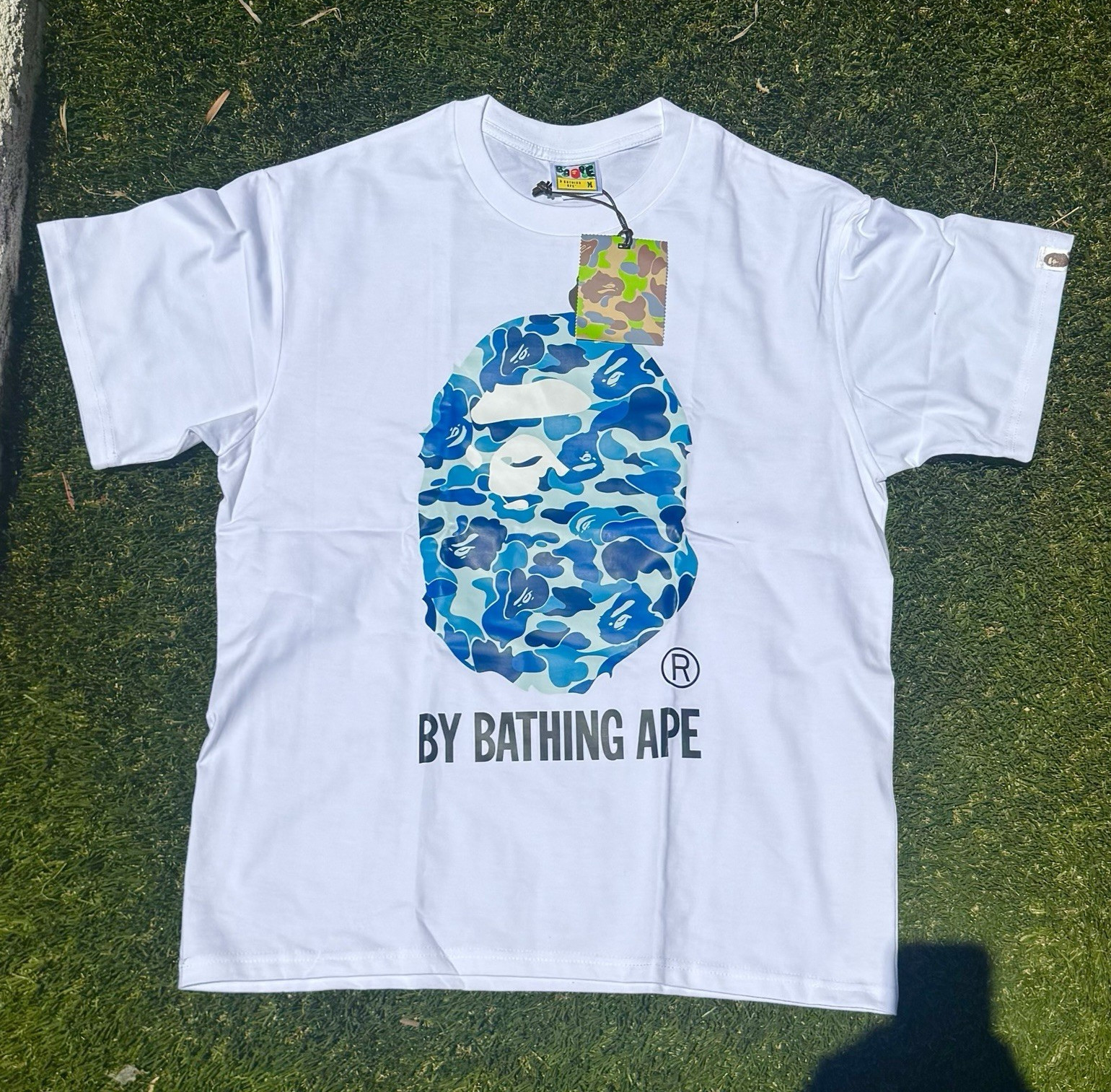 A BAPE inspired White Ape Head Logo Graphic Tee Crew Neck Cotton Size Medium