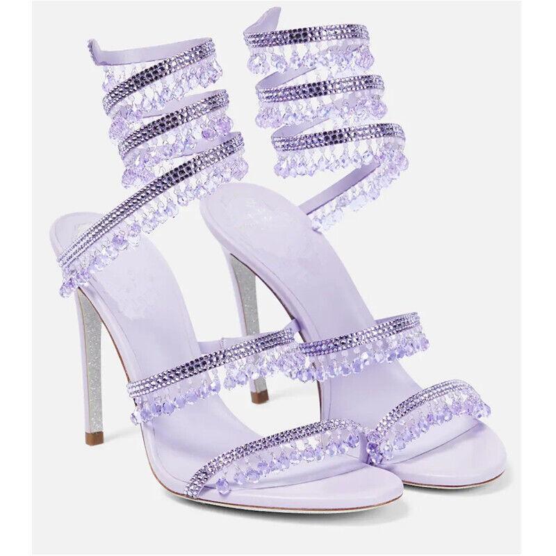 Women Glitter Crystal Rhinestone Tassels High Heel Stiletto Shoe Open Toe Sandal