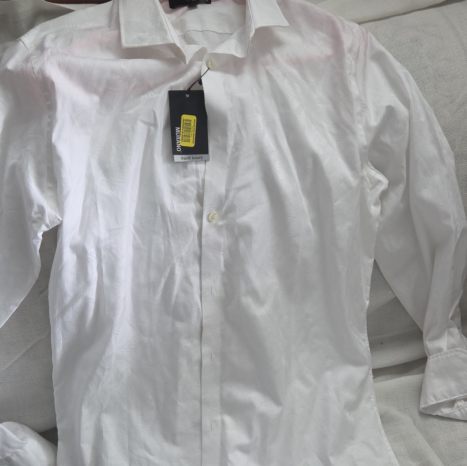 Murano Liquid Luxury Slim Fit White Floral Cotton Stretch Dress Shirt Men’s M