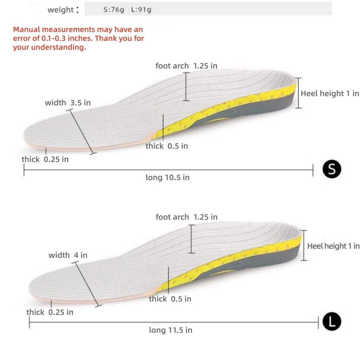 Orthotic Shoe Insoles Insert 1Pair Flat Feet High Arch Support Plantar Fasciitis
