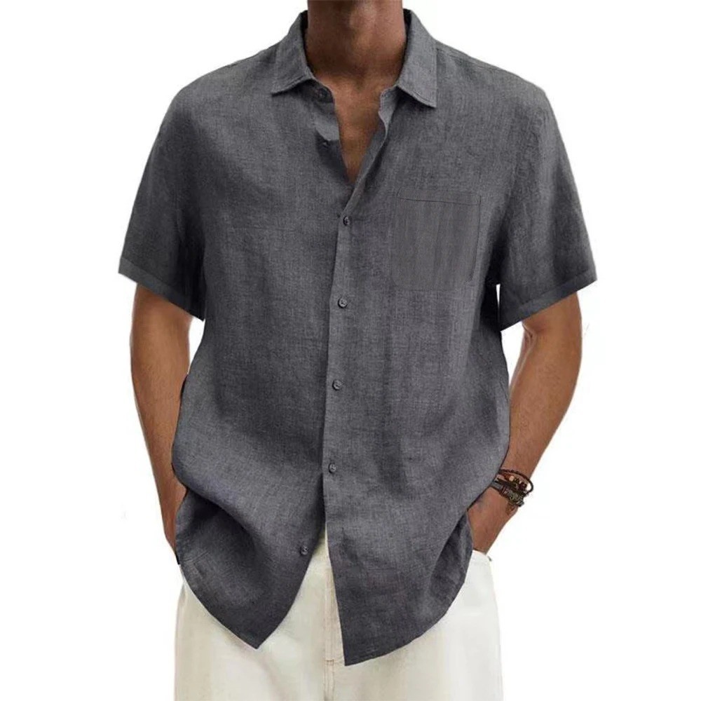 Men’s Cotton Linen Short Sleeve Shirt – Casual Beach Style, Plus Size