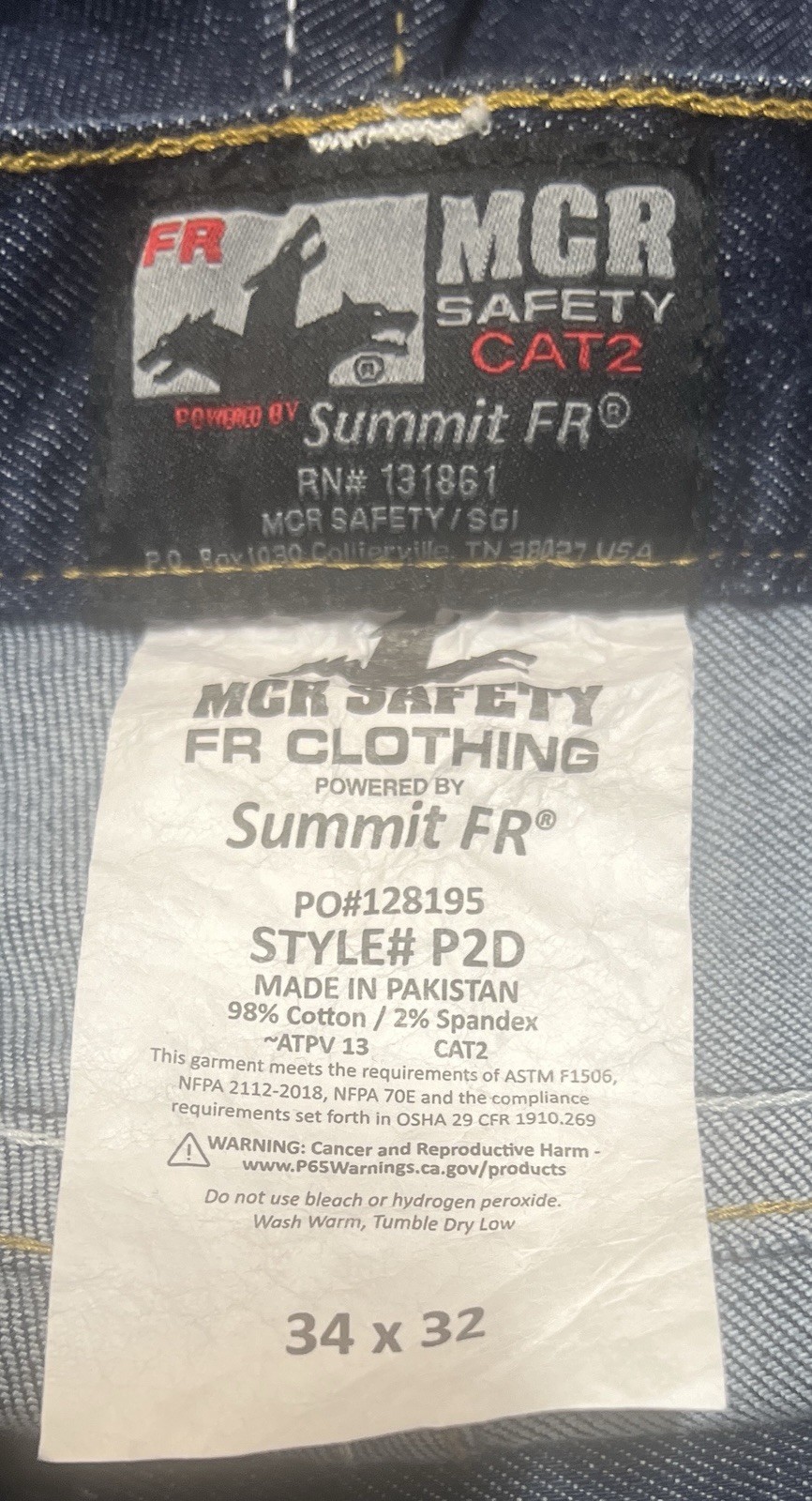 MCR Mens Five Pocket Jeans Safety FR Gear 34×32 Work Jeans new with tags