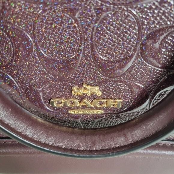 Coach Signature Debossed Patent Leather Sierra Satchel Oxblood Gold Purse Bag