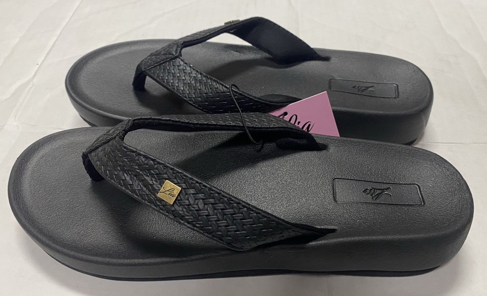 Lia Comfort Beach Summer Women’s 6 7 8 9 10 11 Black Flip Flops Sandals New