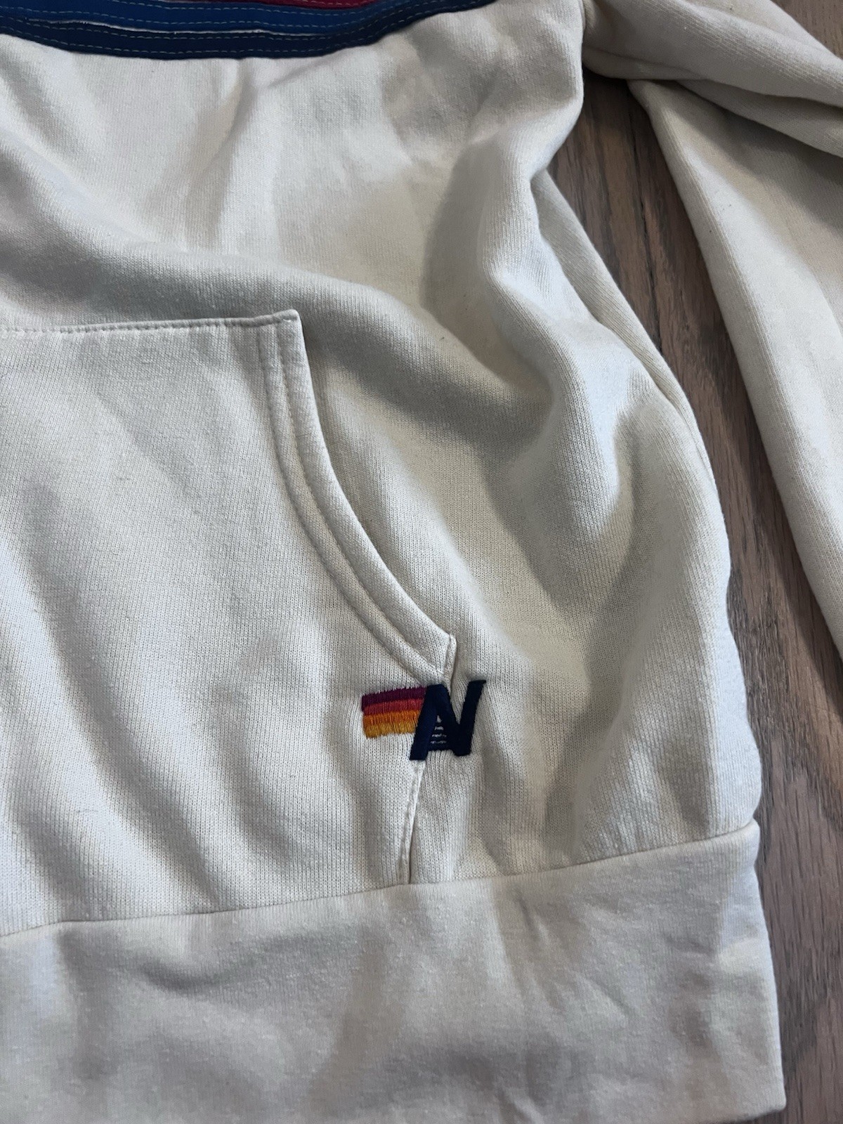 Aviator Nation Rainbow Stripe Full Zip Hoodie Cream White Women’s Large