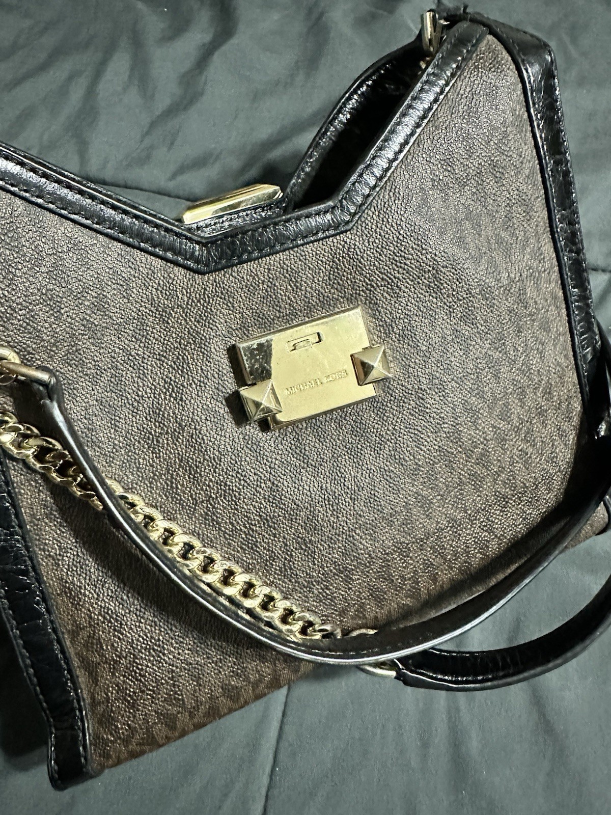 Michael Kors Whitney chain polished Leather shoulder bag Brown gold tote