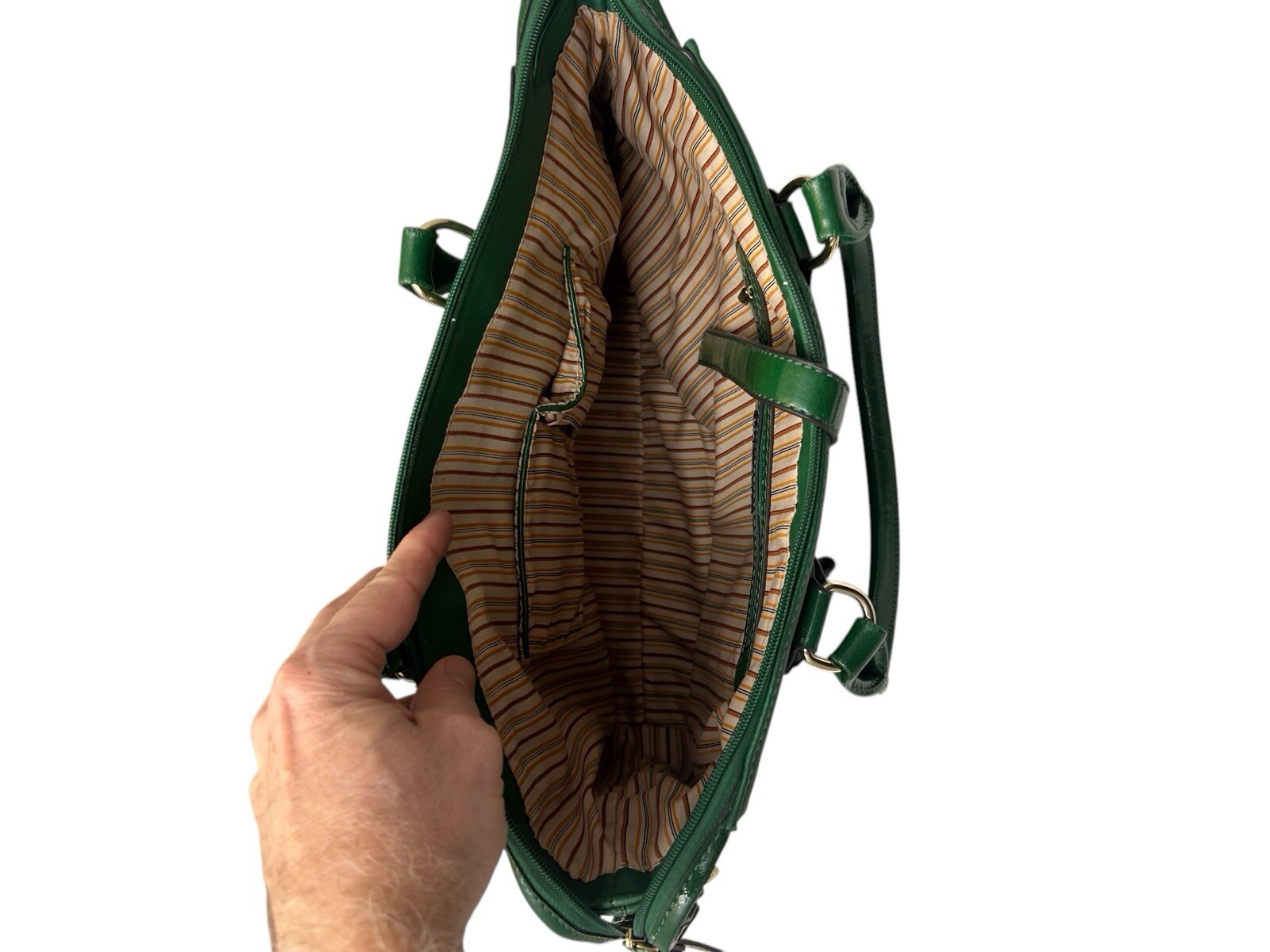 Black Rivet Green Leather Purse 16″” L x 11″ H x 4″ W E6