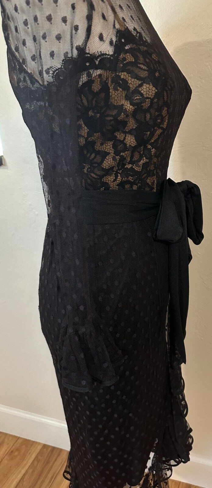Vintage 60s Jack Bryan Illusion Lace Polka Dot Tulle Flouncy Cocktail Dress