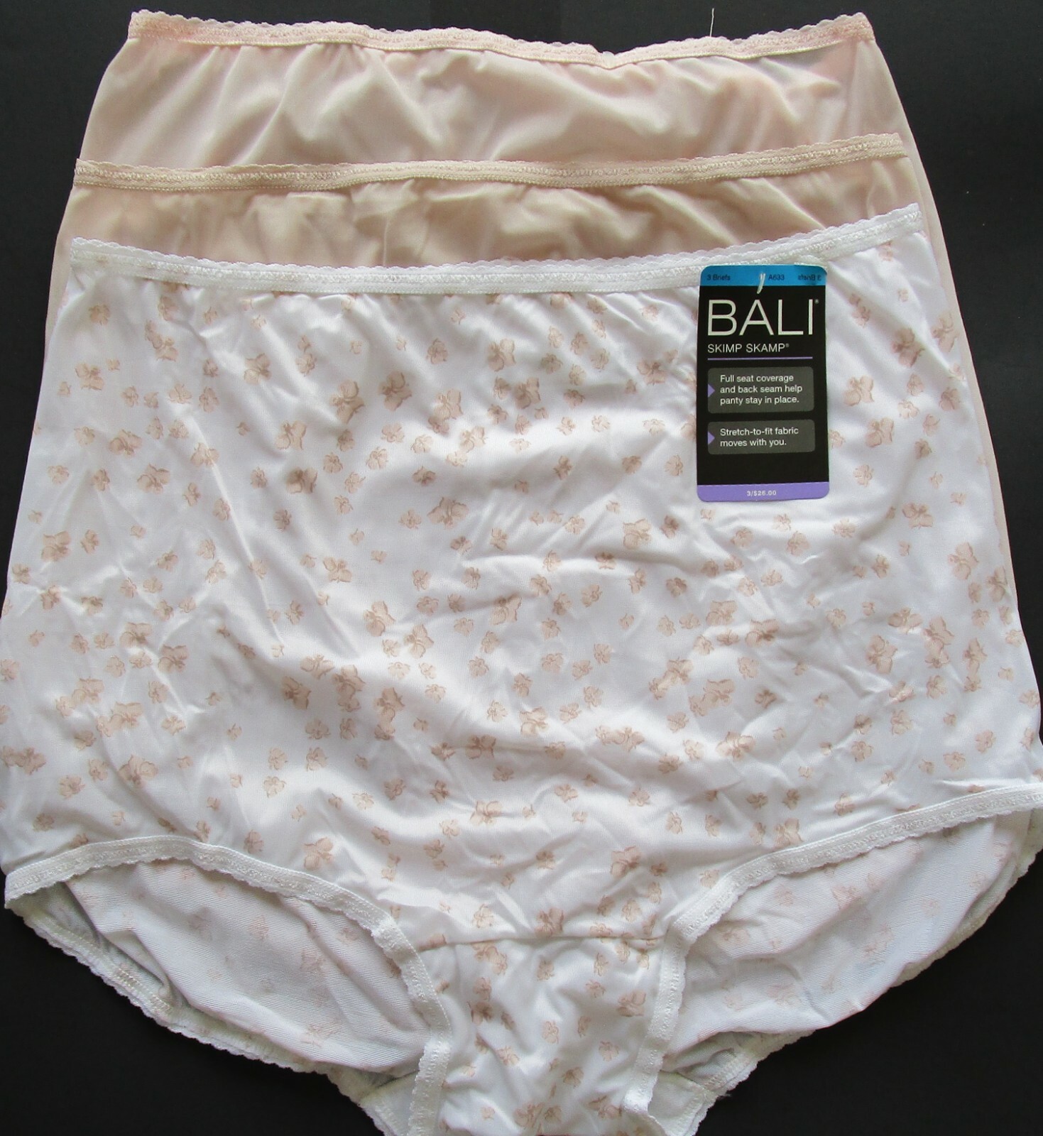 Bali Skimp Skamp Nylon Blend Brief 3 Pack Style A633 Size Large 7 NWT Retail $26
