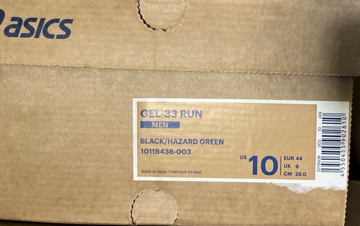 Size 10 – Asics Gel 33 Run Black Volt