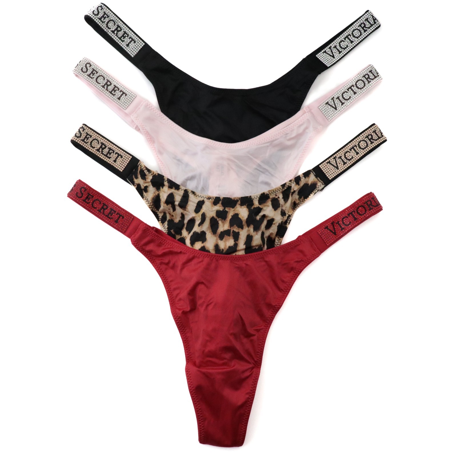 4 Victoria’s Secret Very Sexy Satin Logo Shine Strap Thong Panty LOT M / L / XL