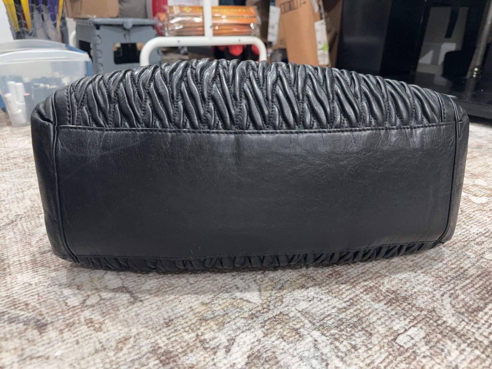 Authentic Coach Black Ruched”Madison” Leather Shoulder Bag