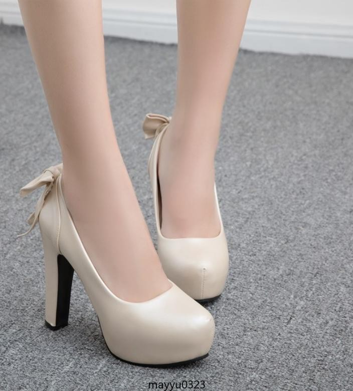 Women’s Bowknot Platform Casual Party Block High Heel Pumps Shoes Oversize 2026