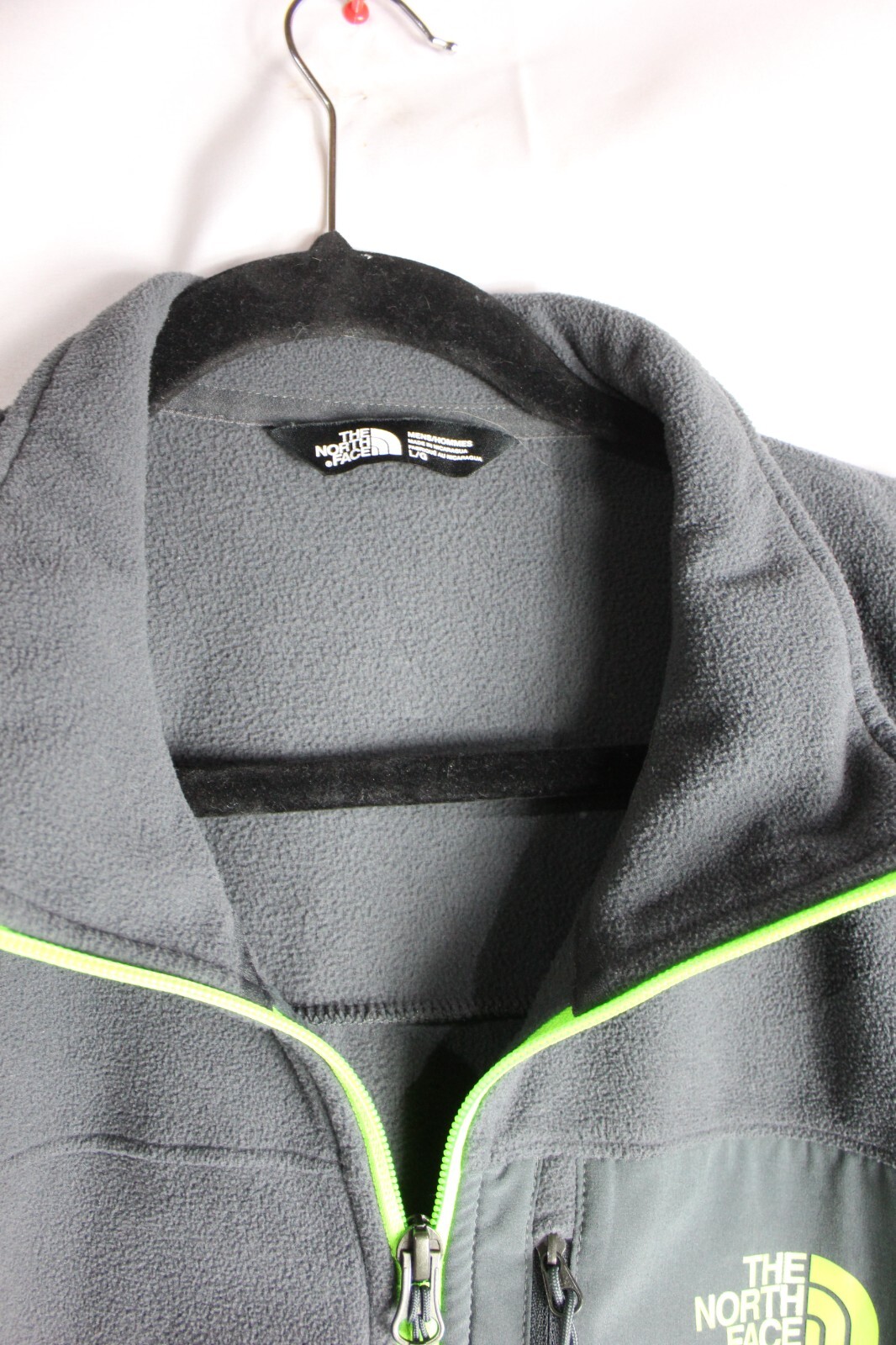 North Face Sweater Mens Large Gray Green Trim Pullover 1/4 Zip Outdoor Logo
