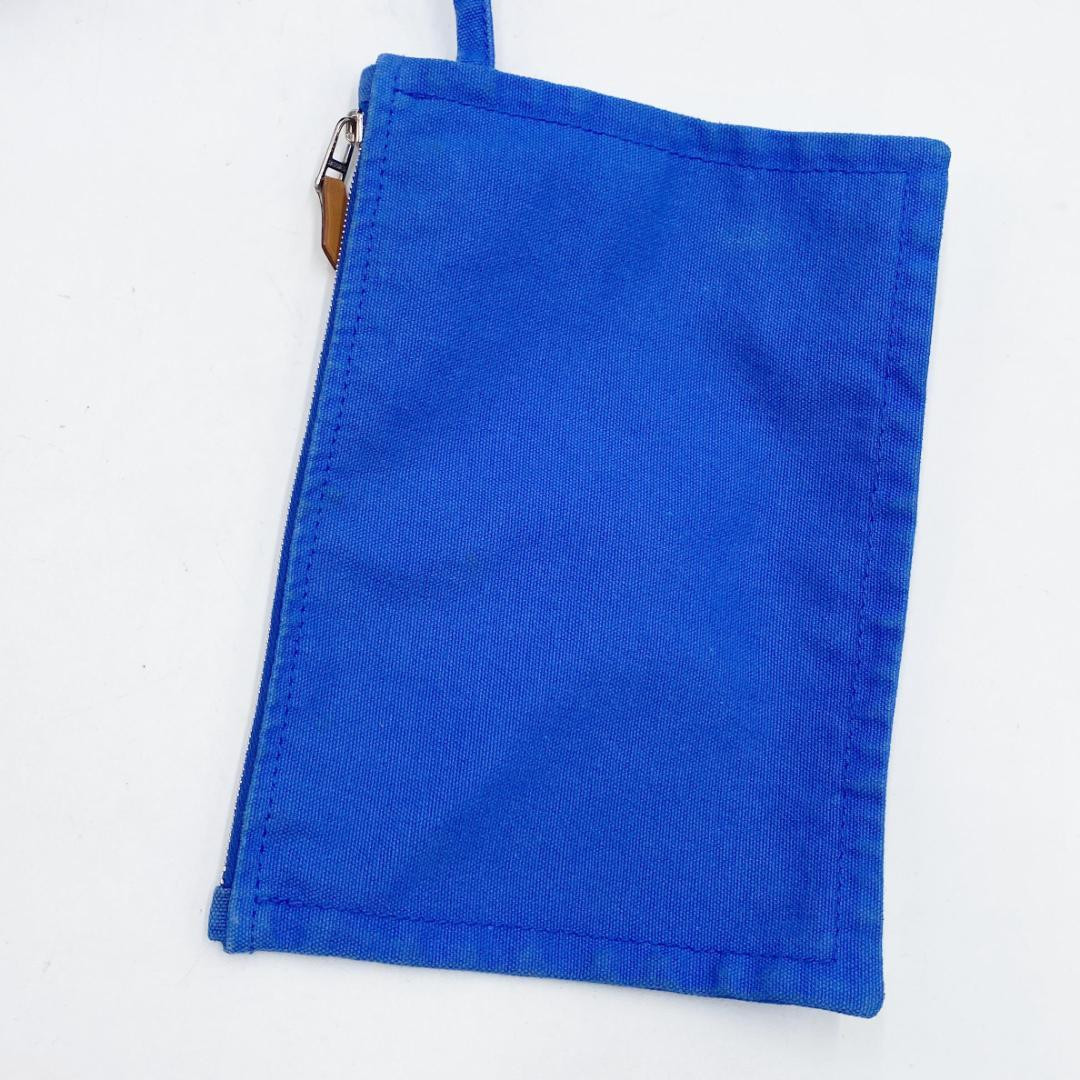 HERMES Panier De Plage PM Tote Bag Blue Canvas Beach Bag w/ Pouch Large