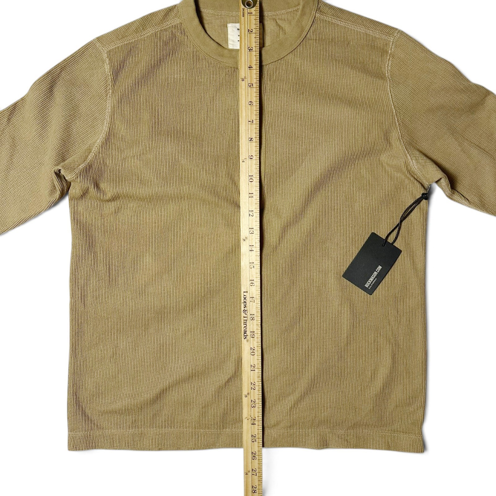 Buck Mason Vintage Thermal Henley Mens Size M Sandstone Waffle Knit NWT