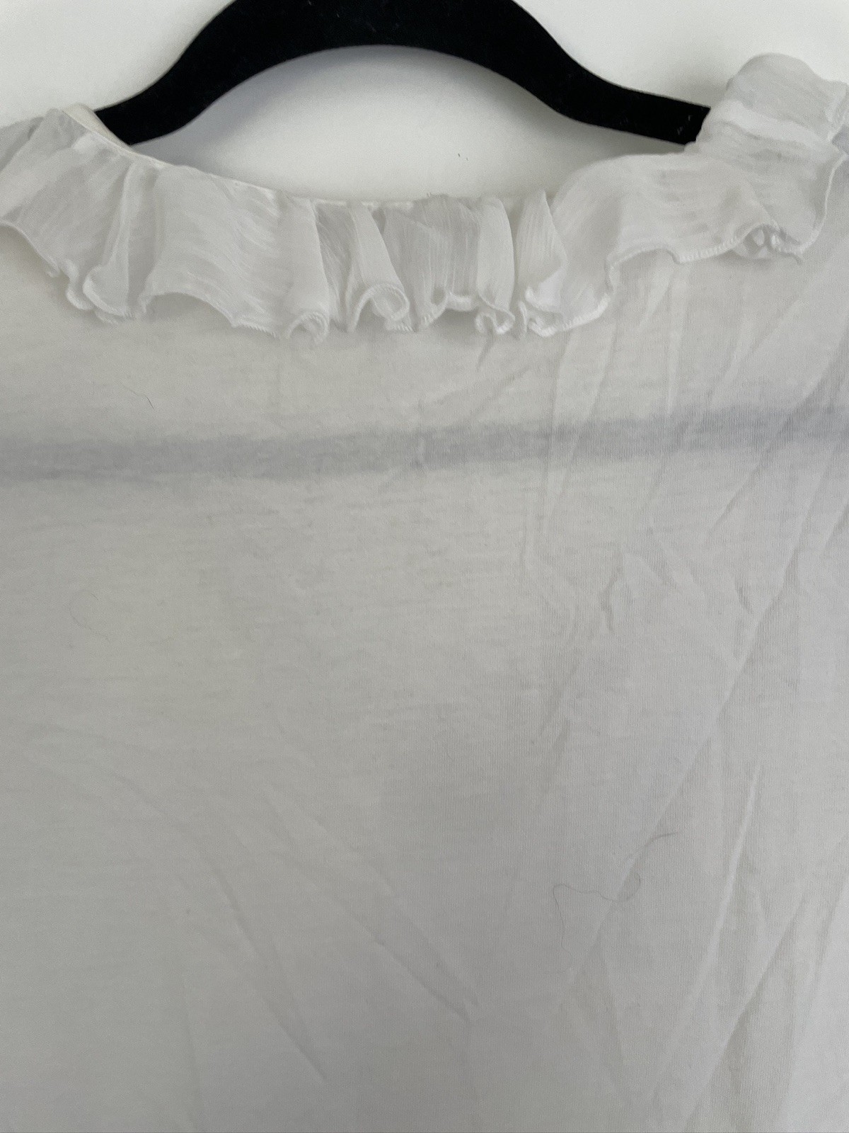 CHAPS Women Ruffle V Neck Long Sleeve Top White Cotton Knit Blouse Romantic Y2K