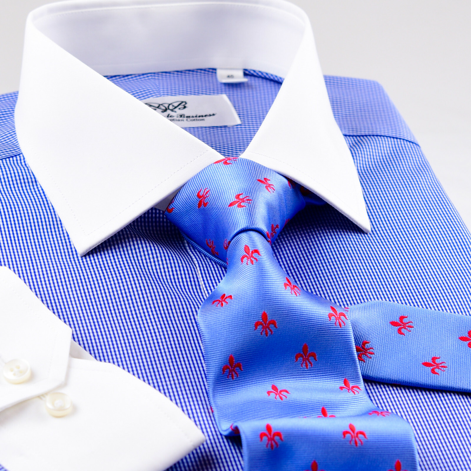 Mens Blue Gingham Contrast Double Ply 80’s Fine Wevon Formal Business Shirts