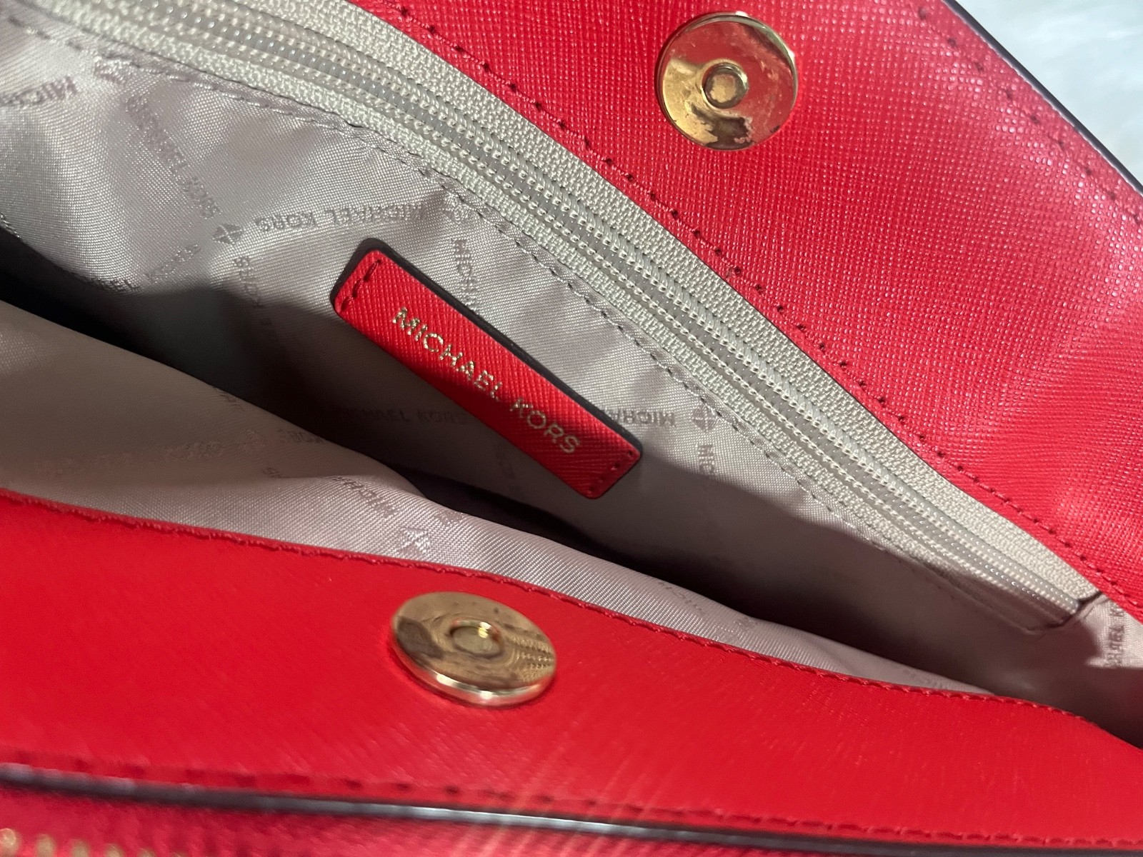 New Michael Kors Savannah Saffiano Leather Large Satchel – bright red