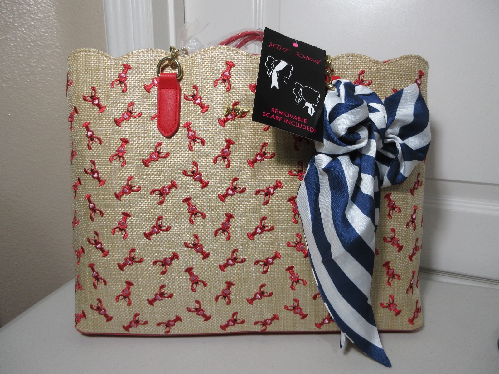 BETSY JOHNSON LOBSTER PRINT TOTE/SHOULDER BAG SCARF NWT