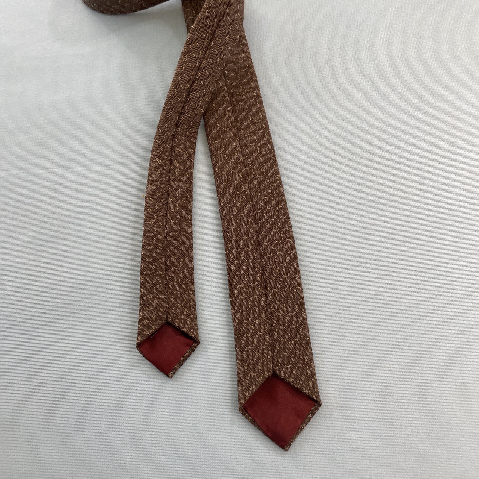 Vtg 60s Tie Wool Cotton Necktie Brown Woven MCM Deco Texture Cloth Cravat 2×53