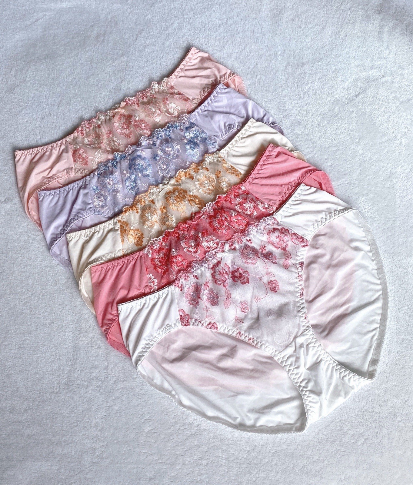 Set Of 5 Pairs US-M, L/JP-3L Japanese Brand Floral Embroidery Thin Nylon Panties