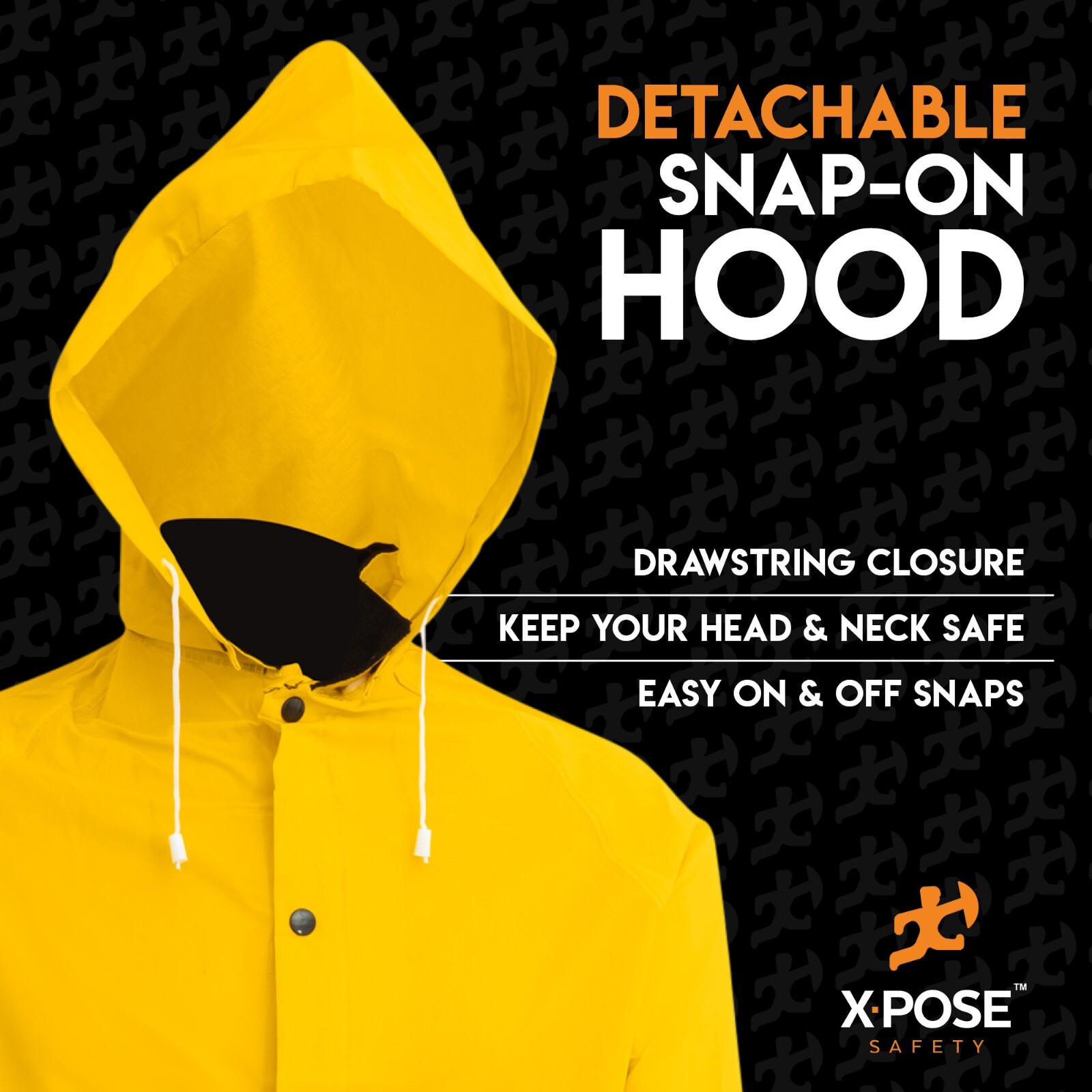 Heavy Duty Yellow Rain Coat .35mm PVC 48in Jacket with Detachable Hood