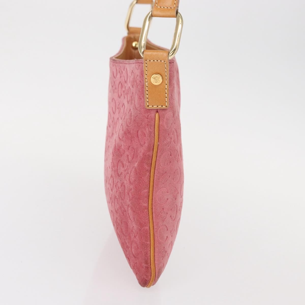 CELINE C Macadam Canvas Shoulder Bag Suede Pink Gold Auth 155501