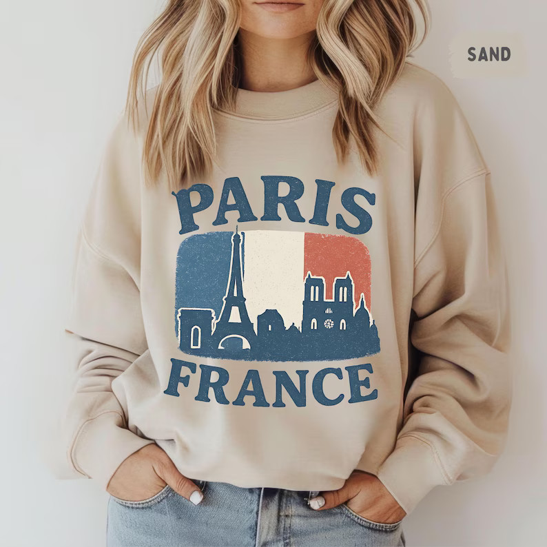 Vintage Paris France Sweatshirt Eiffel Tower City Travel Top