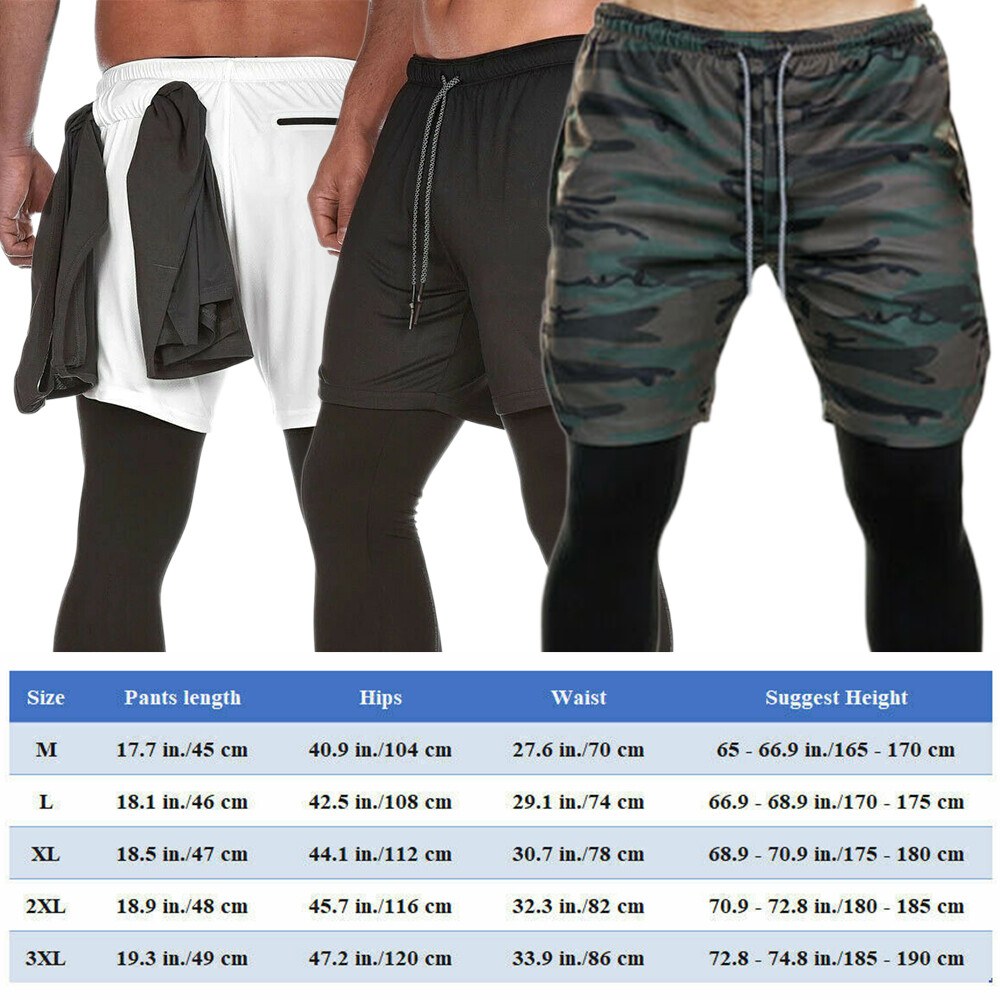 Man’s 2 in 1 Compression Gym Workout Training Liner Phone Pocket Shorts Pants US