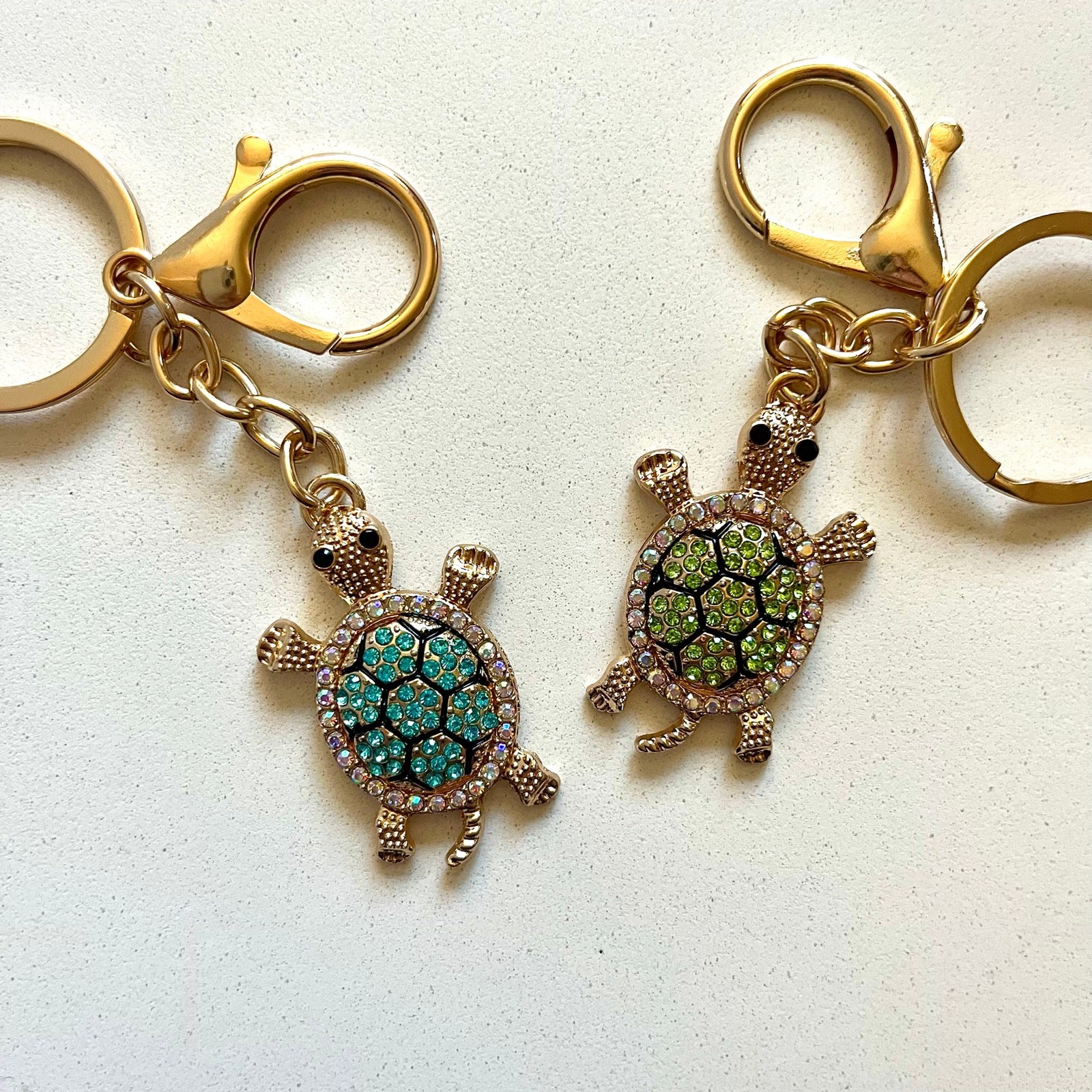 KEYCHAINS: Sea Turtles with Rhinestones, Blue or Green, BUYER CHOOSES 1