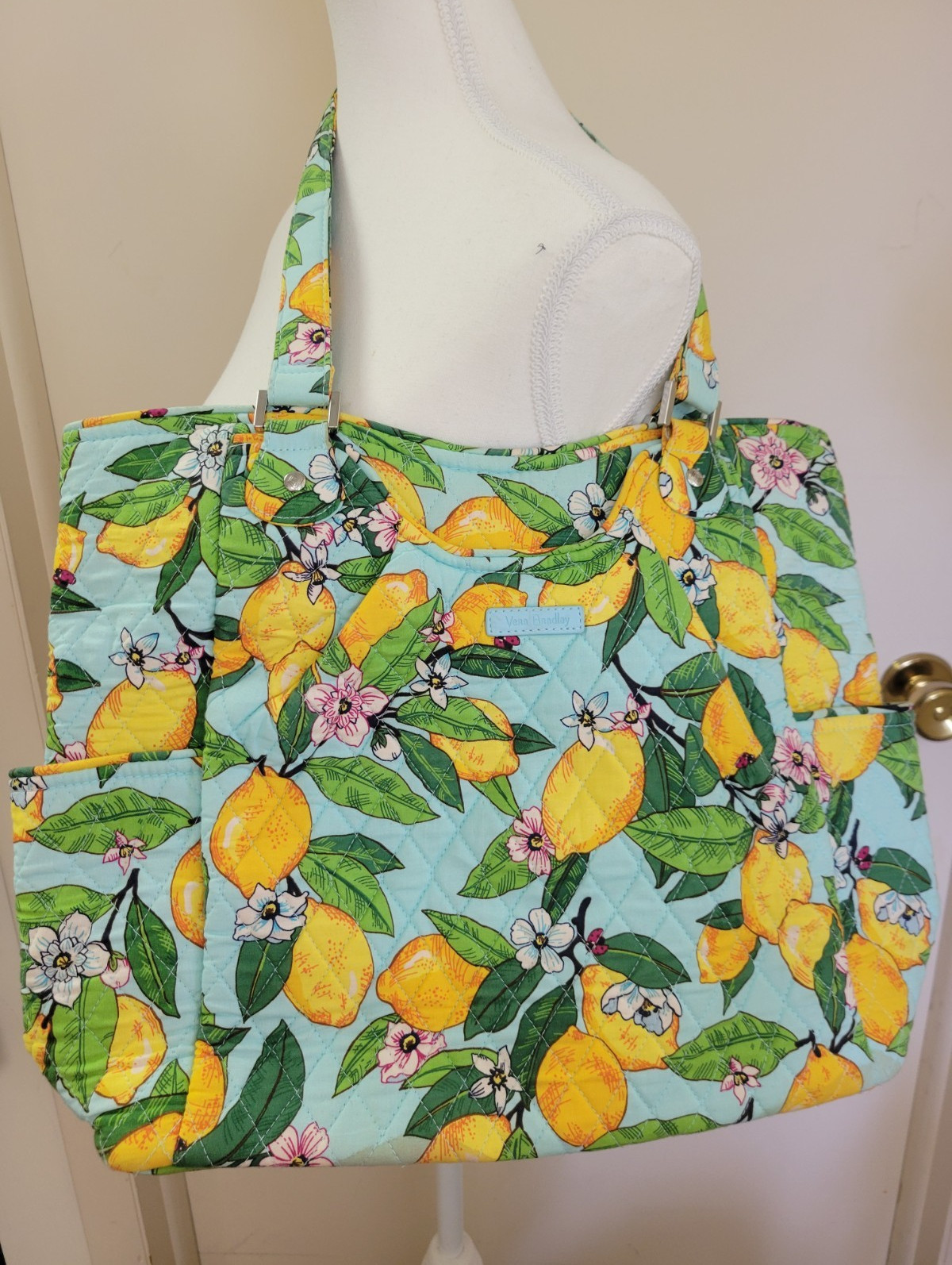 Vera Bradley Quilted Lemon Grove Floral Tote Shoulder Bag, Summer Blue Lining