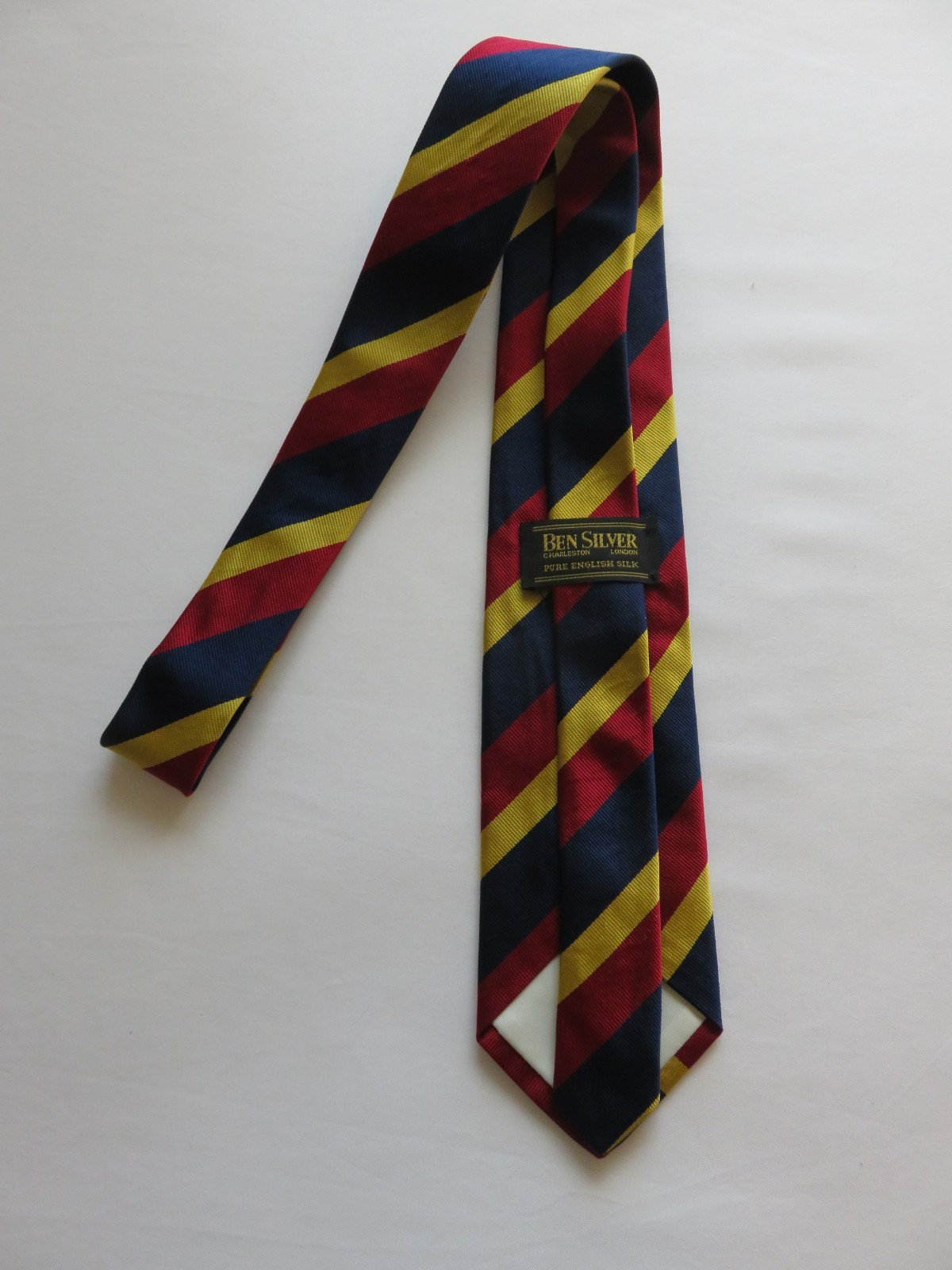 Ben Silver English Silk Repp Tie Regiment Stripe Vtg Handmade 3.25×58 Handmade