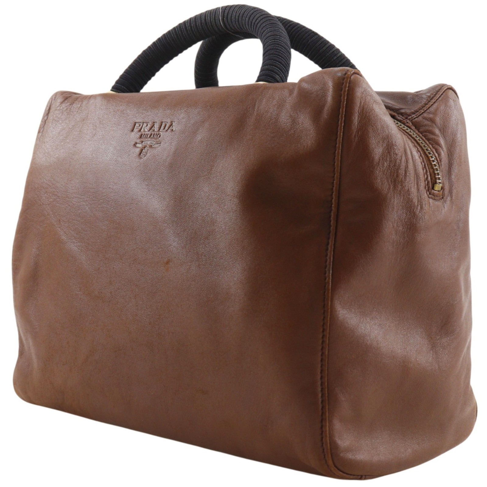 PRADA logo Handbag Brown leather Women