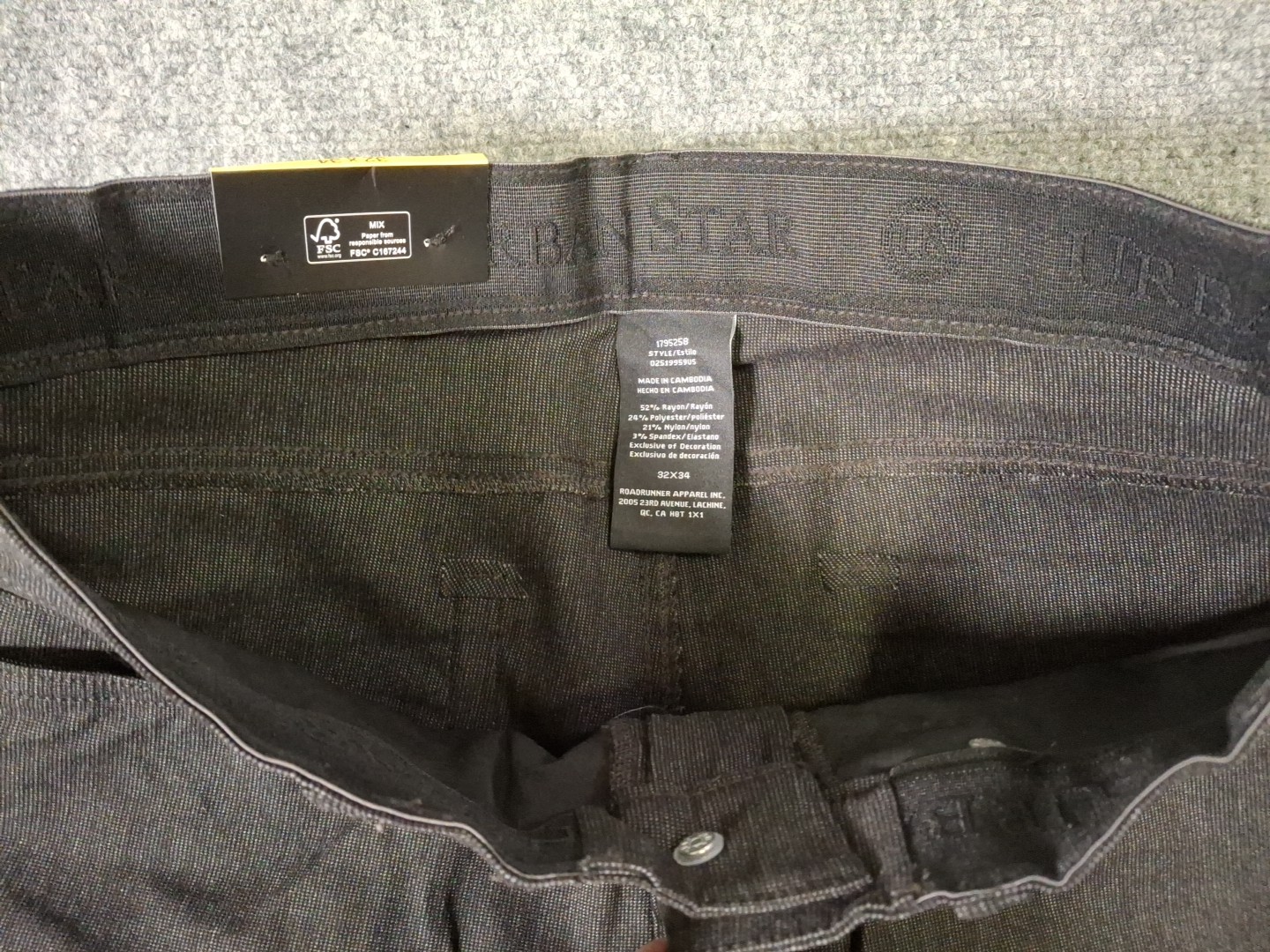 Urban Star Men’s Stretch Relaxed Fit Straight Leg Pants, Black, Size 32×34, New